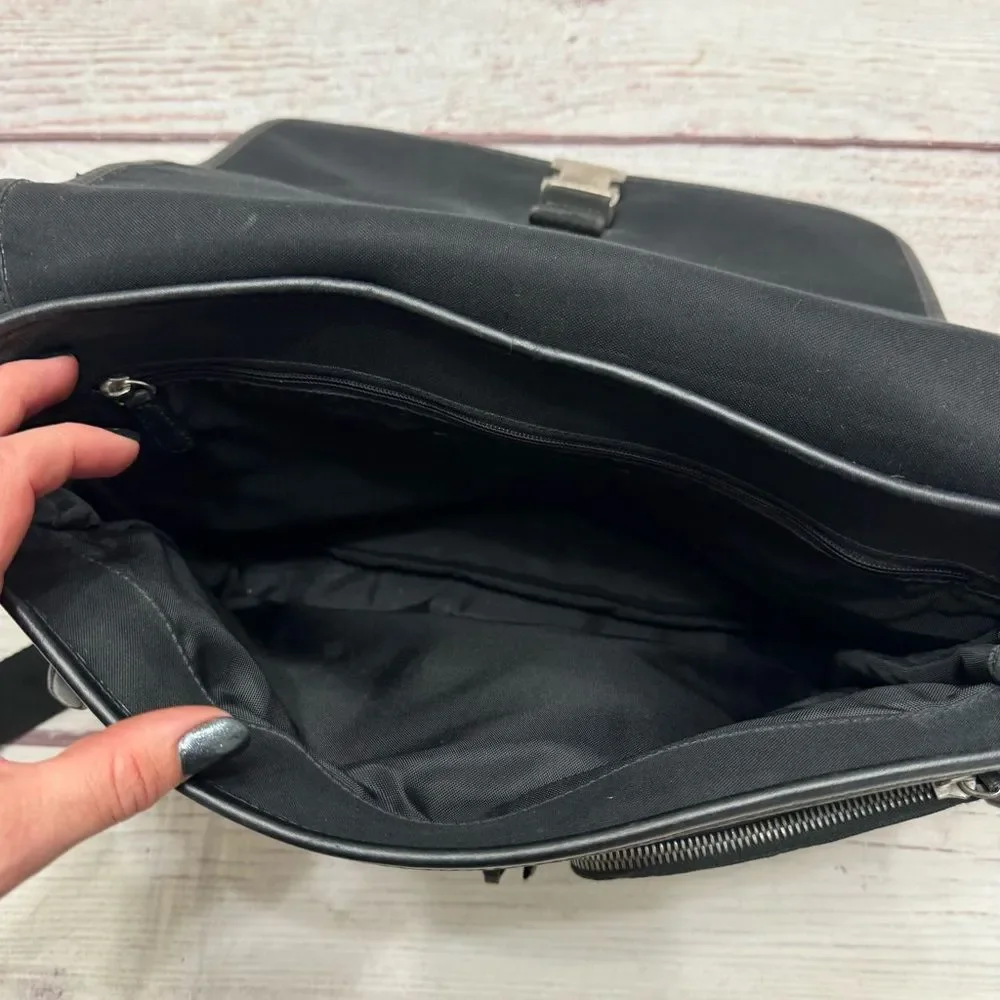 COACH Leather Nylon Messenger Bag Shoulder Strap Crossbody Black